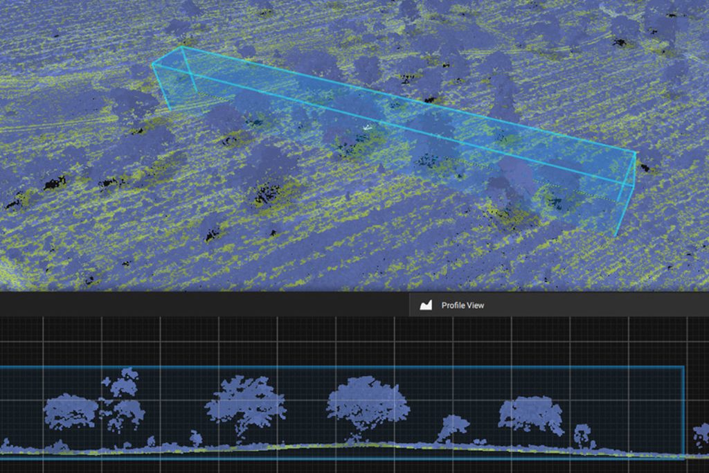Perfil transversal de nuvem LiDAR – Terreno vs. Vegetação
